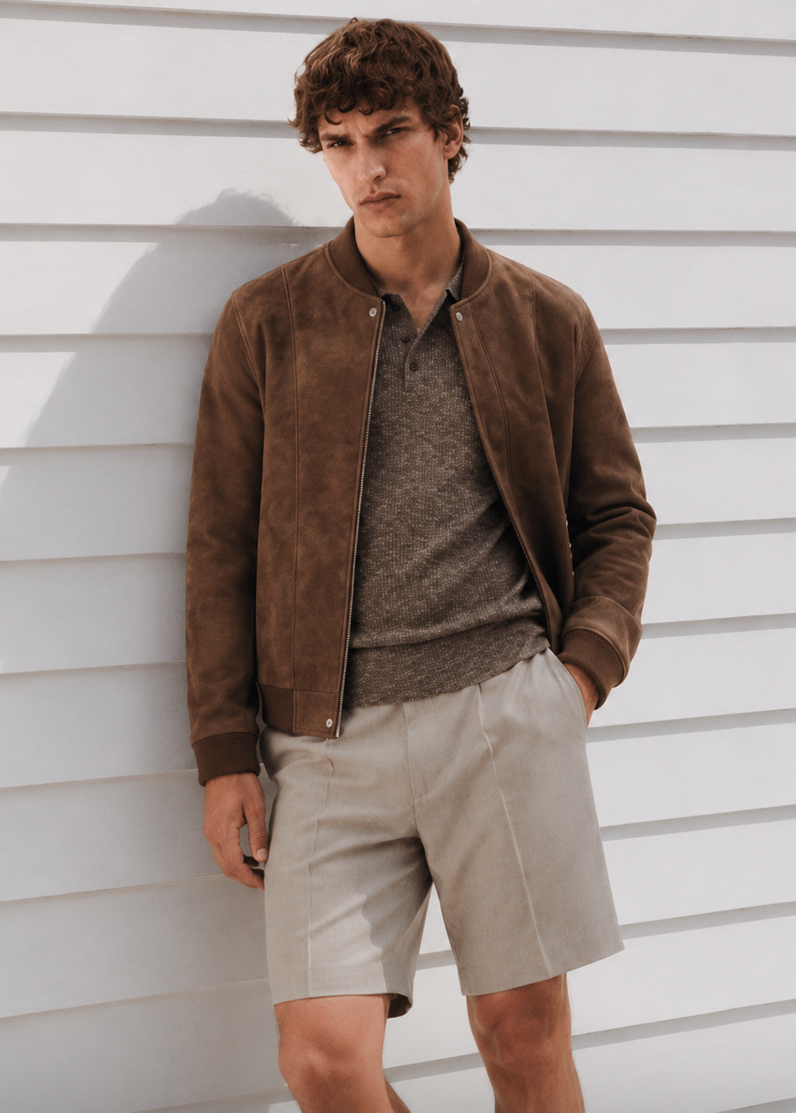 Chaqueta Cortavientos de Gamuza para Hombre, Estilo Urbano y Ejecutivo
