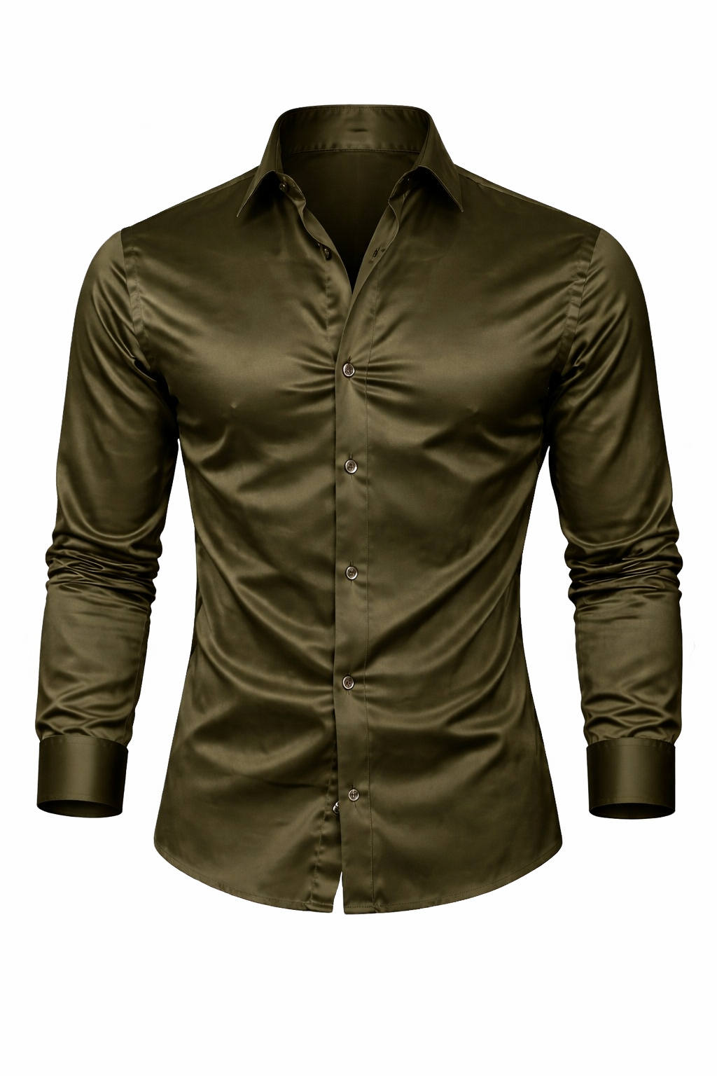 Conjunto Premium Camisa Satén Verde Oliva + Jean Stretch Azul