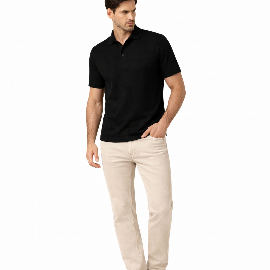 Conjunto Clásico Premium – Polo Pima Negro & Jean Stretch