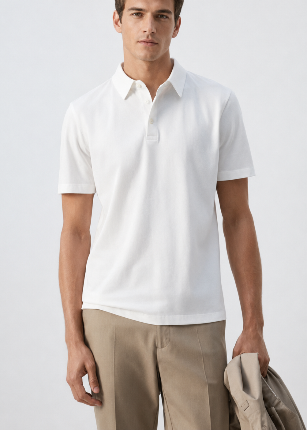 Conjunto Polo Pima Blanco + Jean Stretch Beige